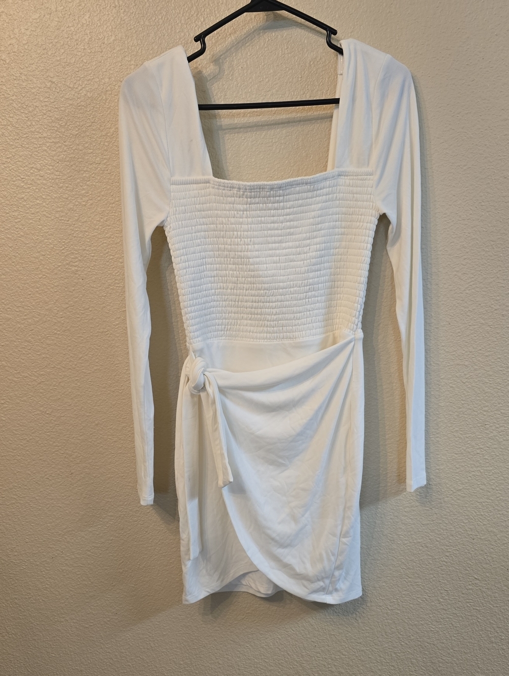 Lovers + Friends White Smocked Long-Sleeve Wrap Tunic with Side Tie